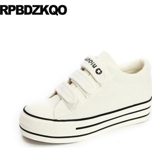 Black height increasing women platform muffin breathable flats sneakers harajuku latest white canvas shoes trainers creepers