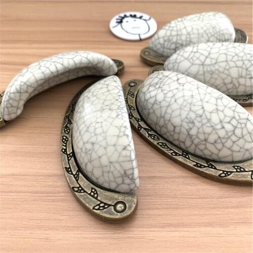 LCH Semicircular 39mm*106mm Crackle Shell Idyllic Ceramic Knobs Children Cabinet Knob Drawer Knob Cupboard Knobs