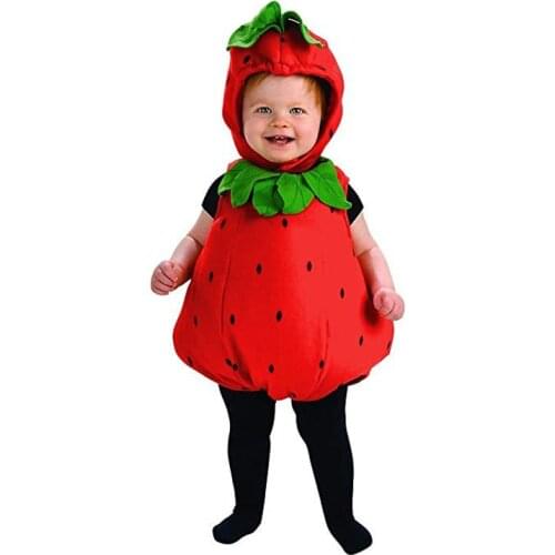 Baby Boys Girls Cartoon Fruit Strawberry Cosplay Costumes Kid Halloween Role Play Jumpsuit Hat Set Newborn Photography Prop