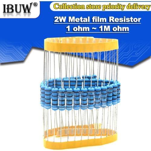 20pcs 2W Metal film resistor 1% 1R ~ 1M 2.2R 4.7R 10R 22R 47R 100R 220R 470R 1K 10K 100K 2.2 4.7 10 22 47 100 220 470 ohm