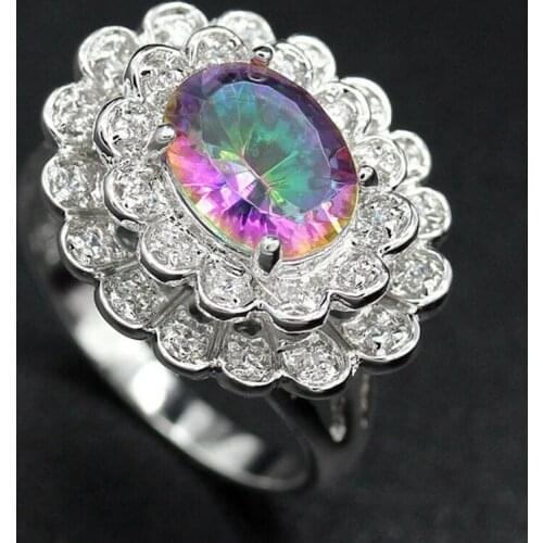 Fleure Esme Charm wedding fashion rings for womens clothing accessories dropshipping Rainbow Cubic Zirconia Rhodium Plated R792