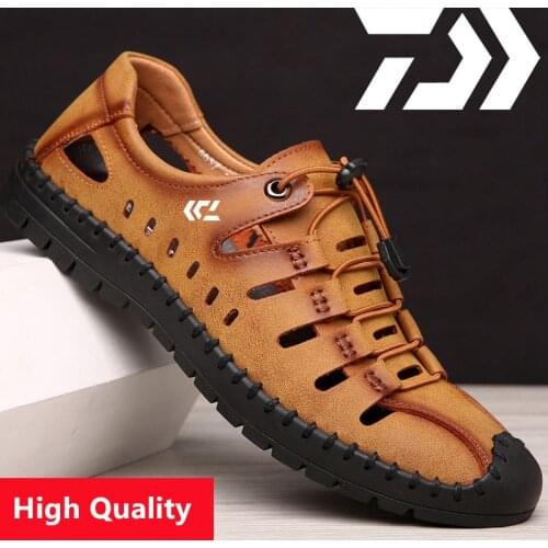 2021 New Summer Men Genuine Leather Sandals Business Casual Shoes Outdoor Beach Sandals Daiwa Fishing Water Shoes for Autumn