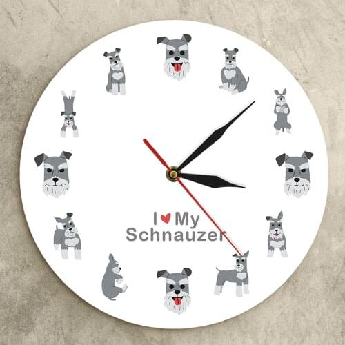 I Love Schnauzer Wall Clock Miniature Schnauzer Cartoon Wall Clock Modern Design Schnauzer Owners Home Decor Pet Dog Lover Gift