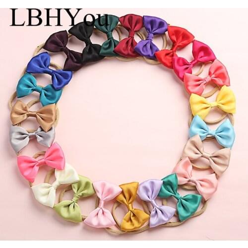 2020 New Silk Chiffion Bows Nylon Headbands Baby Girls Soild Colors Knots Elastic Nylon Hairbands Hair Accessories For Girls