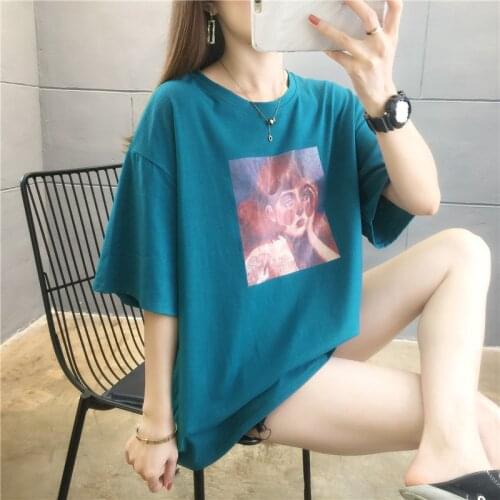 2021 New Printed T Shirt Women Summer Hot O Neck Tshirts Korean Tees for Ladies Ins Comfortable Female Tops NS4741