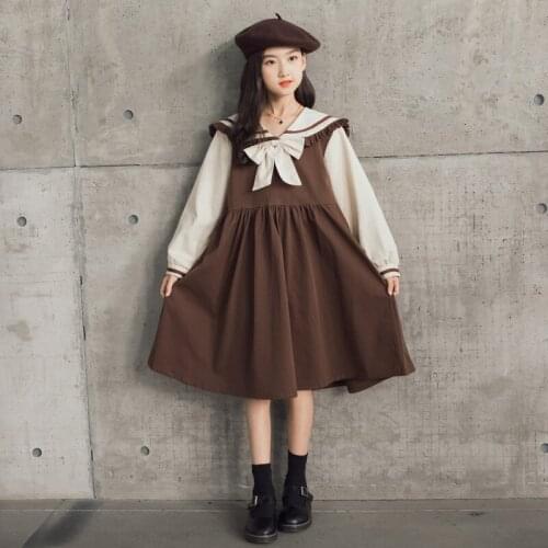 New Teen and Kids Midi School Dress 2021 Girls Dresses Patchwork Bow Preppy Fashion Cotton Children Autumn Clothes,#6480