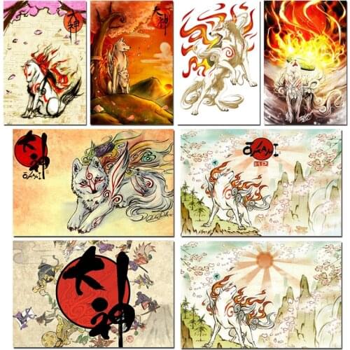 Okami Hot Game Art Prints Silk Canvas For Wall Pictures Room Decoration-005