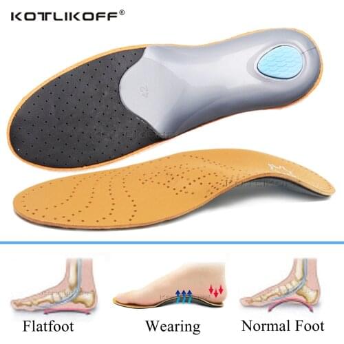 KOTLIKOFF Leather Orthotic Insoles For Feet Orthopedic Shoes Sole Flat Feet Arch Support Deodorant Insole O/X Leg Corrected