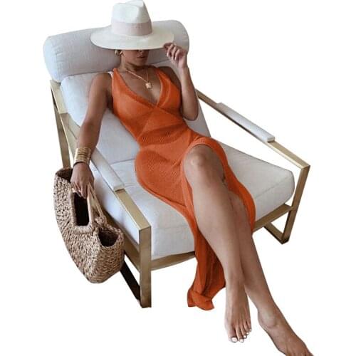 Beach Exit 2021 Bathing Suit Cover Up Female Swimsuit And Bikini For The Summer Neck Backless Knit Skirt Condole Dress Lace