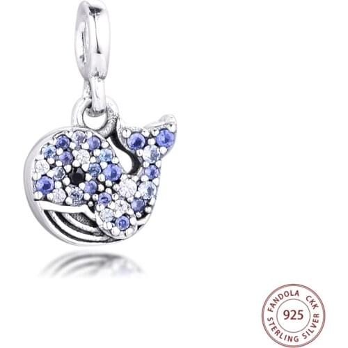 Fandola 925 Sterling Silver My Blue Whale Dangle Charms Fits Original Me Bracelet Beads for Jewelry Making Bijoux Femme 2020