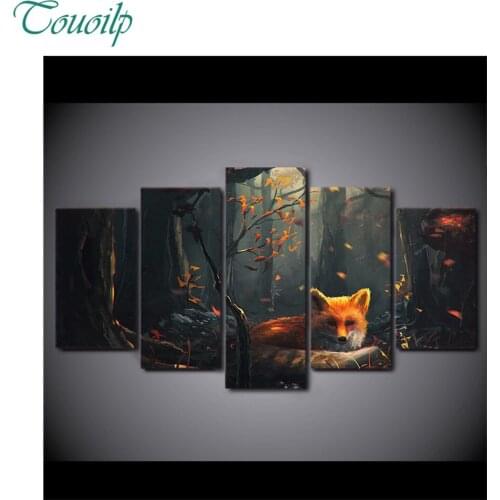 Full diamond painting 5pcs round&square Fox Forest Deciduous trees Hanging on the wall embroidery wedding decoration gifts