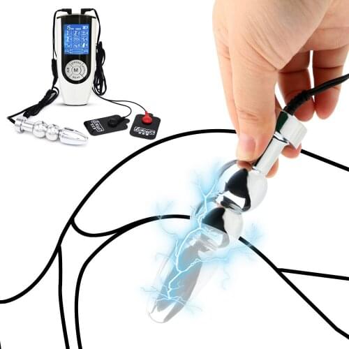Electric Shock Pulse Metal Anal Bead Plug BDSM Double Electrode Anal Vaginal Stimulator Dildo Butt Plug Prostate Massage Sex Toy