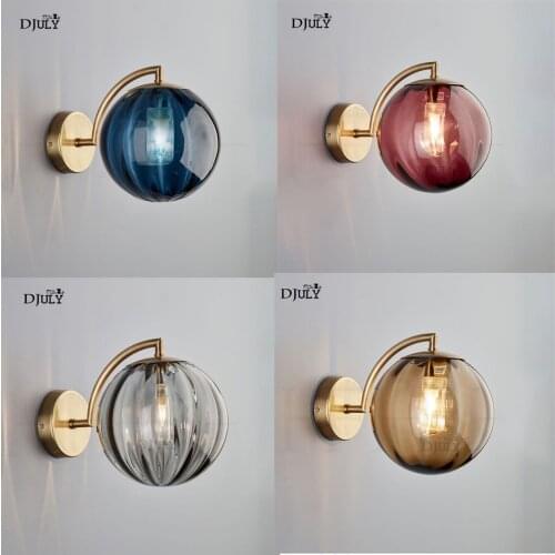 Postmodern luxury blue red glass ball led wall lamp for bar dining room hotel stairs led wall sconces light villa bedside lamps