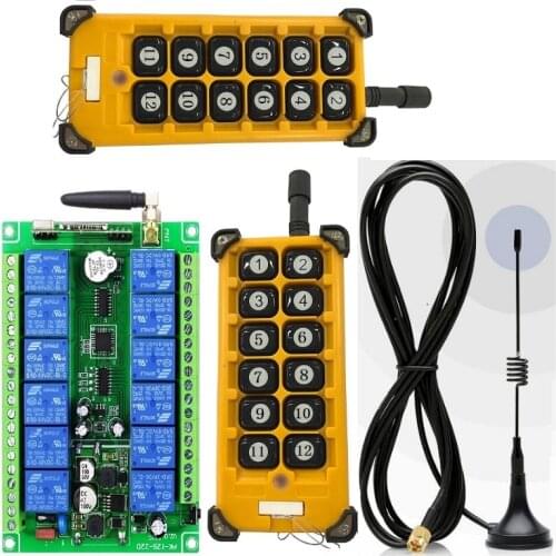 3000m Industrial DC 12V 24V 36V 48V 12CH RF Wireless Remote Control Overhead travelling crane System Receiver Suckers antenna