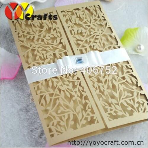 Promotion Hollow Leaves laser cut Wedding Invitation Card with Envelope,Seal,blank inside card for wedding party
