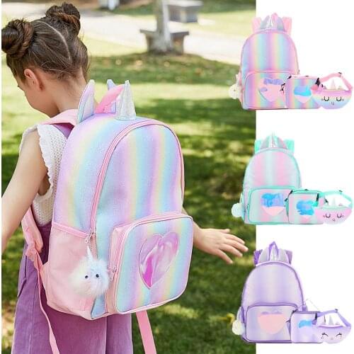 Girls Boys Unicorn Backpack Lunch Bag Chest Bag Children Laser Picnic Storage Bags Student Schoolbags Shoulders Backpacks Gifts
