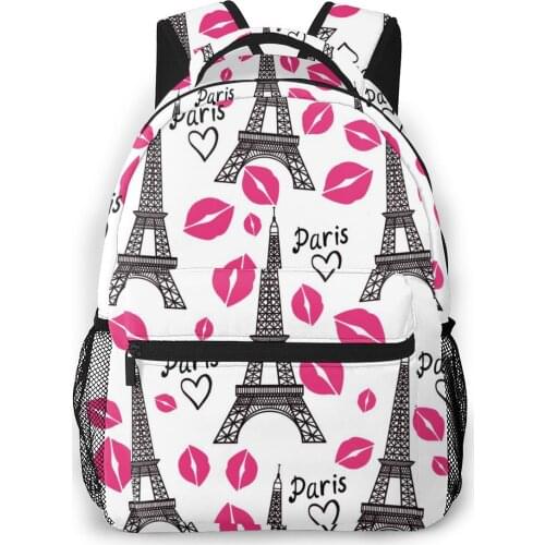 Fashion Women Backpack School Bags For Teenagers Girls Eiffel Tower And Kiss Trace Student Backpack