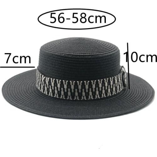 Summer hats flat top wide brim white black khaki band belt sun hats outdoor beach sun protection casual men women formal sun hat