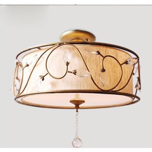 Modern Fabric Lampshade Ceiling Light Lighting E27 American Simple Crystal Living Room Bedroom Dining Room Hanging Lamp CL206-C