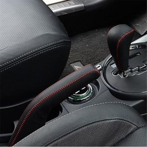 Car Special Hand-stitched Genuine Leather Cover Gear Shift Knob handbraker Cover Case for Mitsubishi ASX Outlander Pajero