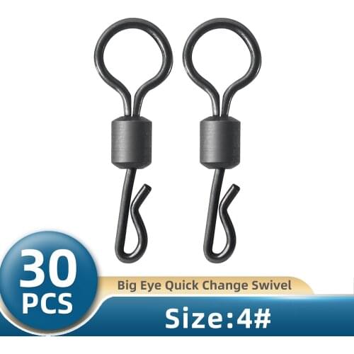 TIANNSII 30pcs Carp Fishing Clip Rolling Hook Ring Swivel Micro Hook Ring Quick Flexi Ring Rolling Swivel Fishing Accessories