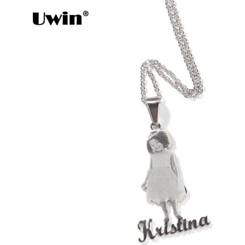 UWIN Custom Figure and Names Stainless Steel Pendant Necklace Gold and Silver Color Souvenir for Family Fashion Jewelry