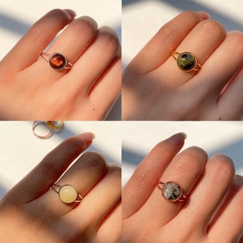 Vintage Natural Stone Ring for Women Handmade Jewelry Gift Agate Crystal Moonstone AmethysWedding Party Ring Adjustable
