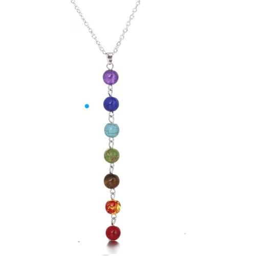 Foreign trade natural stone colorful bead pendant yoga Buddha bead energy seven chakra necklace pendant necklace