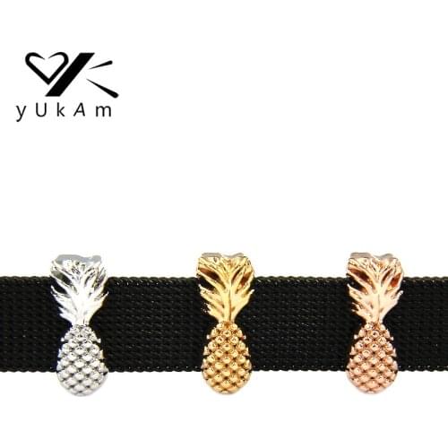 YUKAM Slider Keys Fruit Pineapple Slide Charms Keeper for Reversible Leather Mesh Keeper Bracelet DIY Jewelry Accessories Making