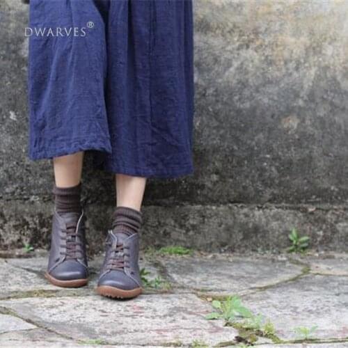 Retro WomenS Leather Ankle Boots With Fur Soft Sole Flats Lace Up Boots