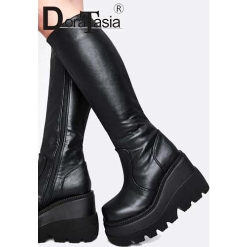 DORATASIA 2020 New Wedges High Heels Boots Women Fashion Female High Platform Boots Thick bottom Shoes Woman Big Size 35-43