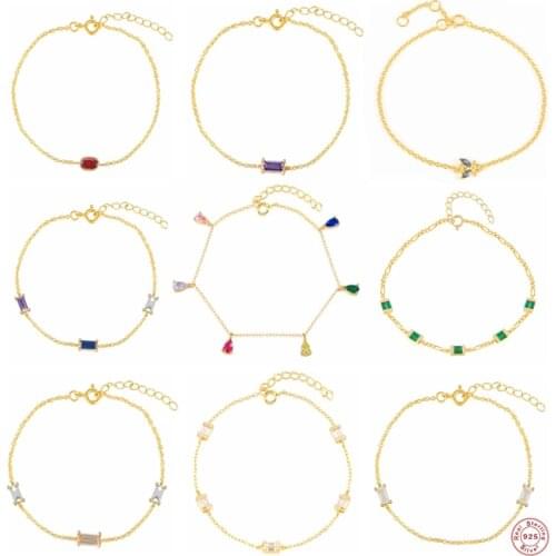 S925 Sterling Silver Bracelet for Women Colorful Waterdrop INS Bee Geometric Zircon Chain Bracelets pulseras mujer plata 925 ley