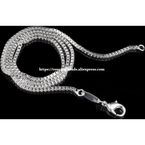 1.4MM Silver Plated Lobster Clasp Box Chain 16 18 20 22 24 inch Pick Size For Jewelry Making