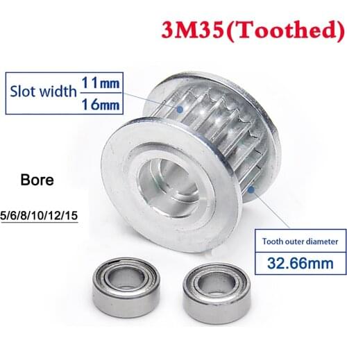 1Pcs 3M 35 Tooth 36 Tooth Idler Timing Belt Pulley Double Side Bearing Synchronous Wheel Width 11mm 16mm Bore 5-15mm