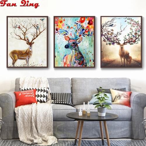 3pcs Elk Deer Forest Landscape 5D Diamond Embroidery mosaic full square/round drill diy diamond painting cross stitch