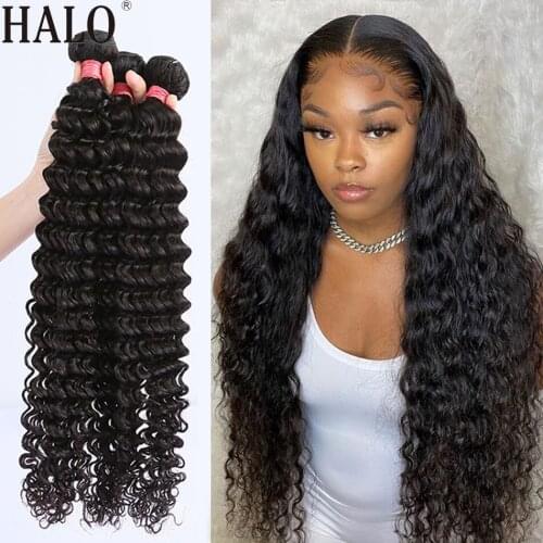 30 34 36 inch Deep Wave Bundles Brazilian Hair Bundles Curly Human Hair Extensions 1 3 4 Bundles Virgin Remy Hair Weave Bundles