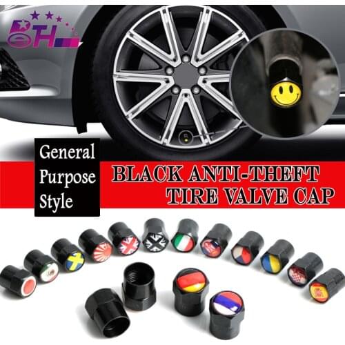 4Pcs Germany Russia Italy Sweden Flag Turkey UK Spain Theftproof Carbon Black Car Wheel Tire Valve Stem Air Caps Auto Styling