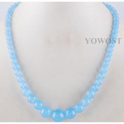 6mm-14mm graduated round beads necklace Strand Light Blue Jades Trendy Choker Necklace Fashion Party Women Jewelry 17.5" QF3011