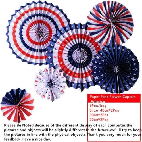 6pcs/lot Flag of the United State Paper Fans For Wedding Tissue Paper Fans Flowers Party Holiday Supplies Wedding Favors