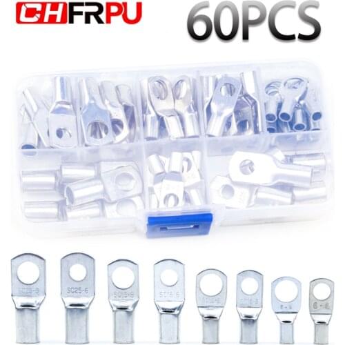 60PCS / 1 box AWG 8-1 / 0 copper cable wiring head tinned copper wiring ring ring crimping terminal welding cable connector