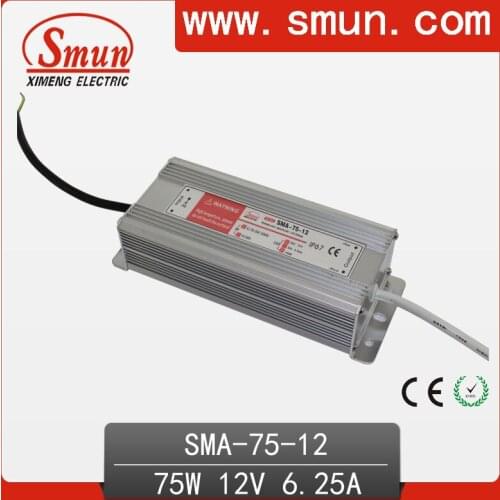 75W6-12A 6.25A constant current waterproof IP67 LED driver switching power supply for led strip light CE ROHS 1 year warranty