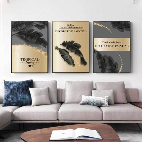 Abstract Golden Plant Leaves Picture Wall Poster Modern Style Canvas Print Painting Art Aisle Living Room Unique Decoration