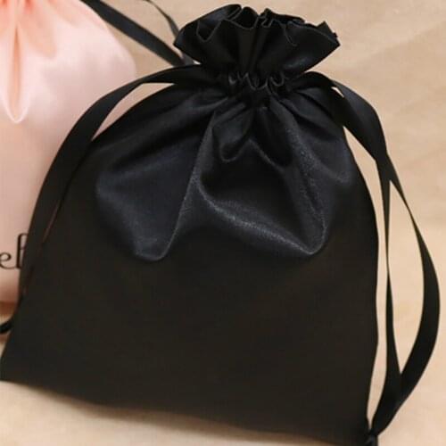 Satin Jewelry Packaging Bags High-grade Rose Gold Ribbon Drawstring Bag Hair/Wigs/Shoe Silk Cloth Pouches Custom Logo Printed