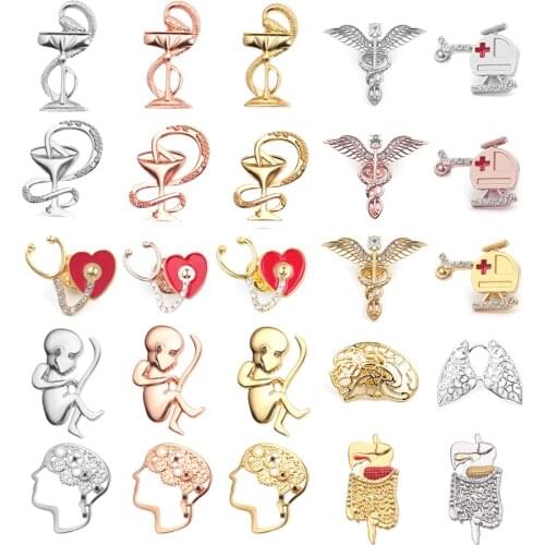 Medical Pins Icons Medical Helicopter Intestin Tissue Blood Capillary Biology Chemistry Brooches Nursing Accessories And Gifts