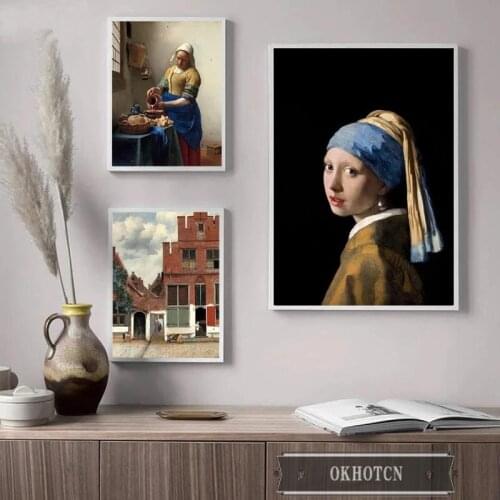 The Girl with a Pearl Earring Famous Paintings Printed Reproductions Classical Portrait Wall Art Canvas Pictures Home Decor