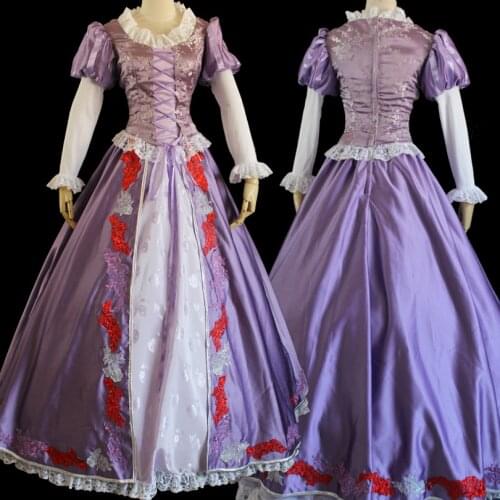 Long Hair Princess Cosplay Rapunzel Costume Adult Women Stage Role-playing Purple Party Dress Halloween Carnival Ball Gown