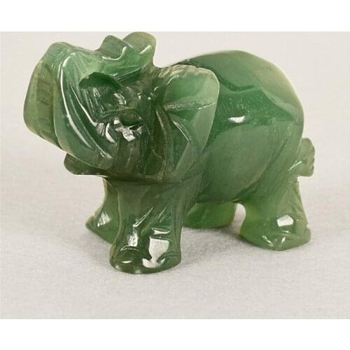 Home Decoration Aventurine Jade Ston Elephant Fortune Feng Shui Statue Figurine Office Ornament Chakra Healing Stones Statue