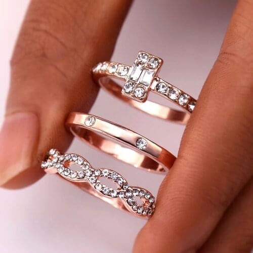 EN fashion 3Pcs/Set infinite ring ladies crystal gold Color couple ring woman engagement wedding jewelry new