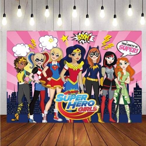 Super Hero Girls Backdrop City Building Baby Shower Birthday Party Custom Photography Background Photo StudioDecor Supplies