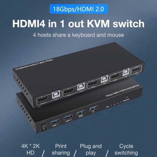 HOT SALE 4K 60Hz Ultra 3840 * 2160 HD 4 Input 1 Output KVM Switch Metal Case Screen Switcher Shared Keyboard And Mouse AM-KVM401